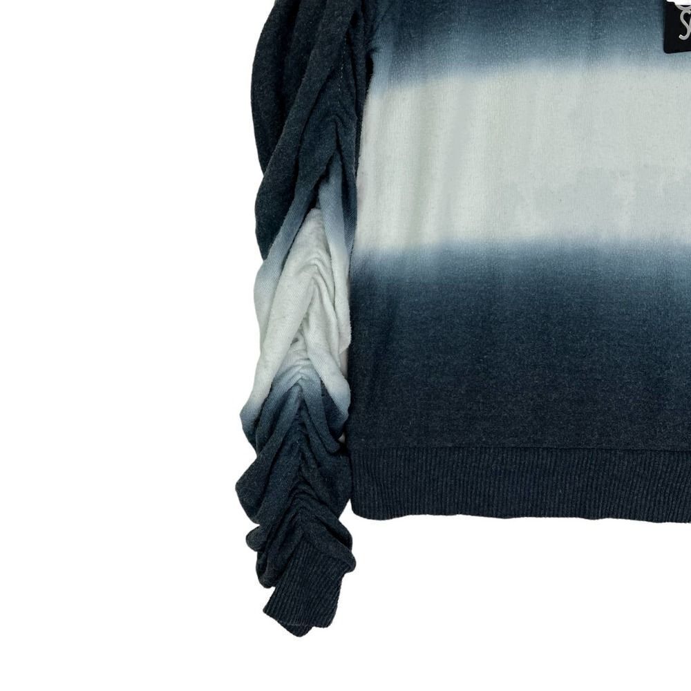 New Chaser Women US M Sweatshirt Ruched Sleeves Cozy Pullover White Gray Sweater - Picture 6 of 9